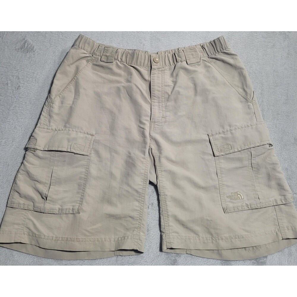 The North Face Cargo Shorts Mens 36 Beige Nylon Elastic Waist Hiking Outdoor